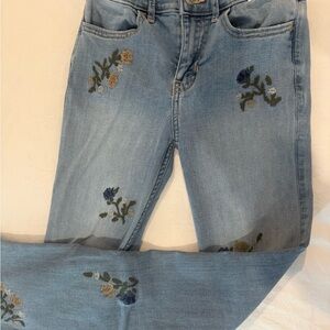 Abercrombie Girls Floral Embroidered Light Blue Flared Jeans